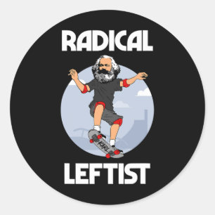 Pegatina Redonda Karl Marx Patinando Izquierdista Radical Divertido
