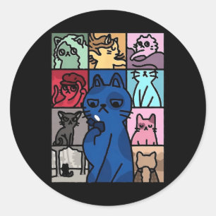 Pegatina Redonda Karma es un amante del gato de los camisas