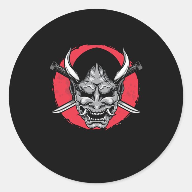 Pegatina Redonda Katana Japón arruina arte japonés Ninja Samurai Gi (Anverso)