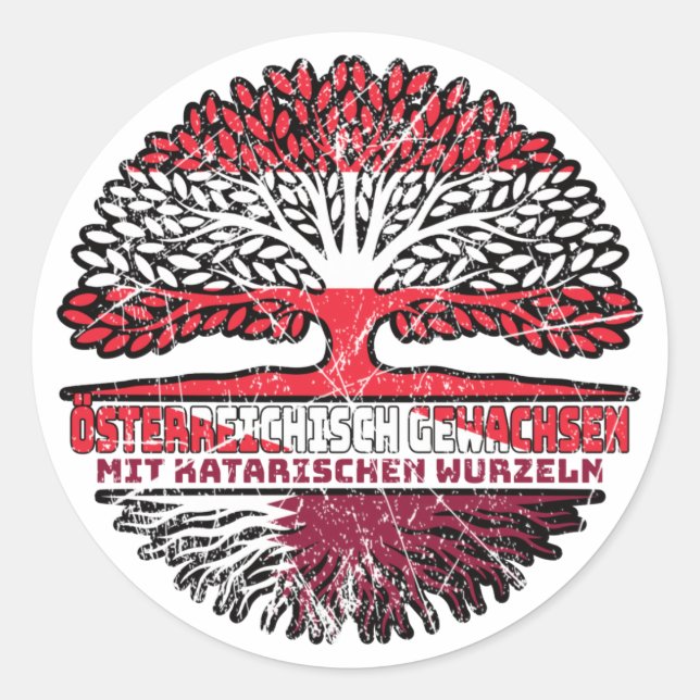 Pegatina Redonda Katar Katarisch Österreichisch Baum (Anverso)