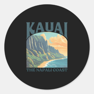 Pegatina Redonda Kauai Hawái costa Na Pali Vintage Playa