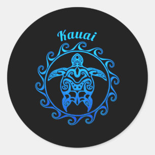 Pegatina Redonda Kauai Ocean Blue Tribal