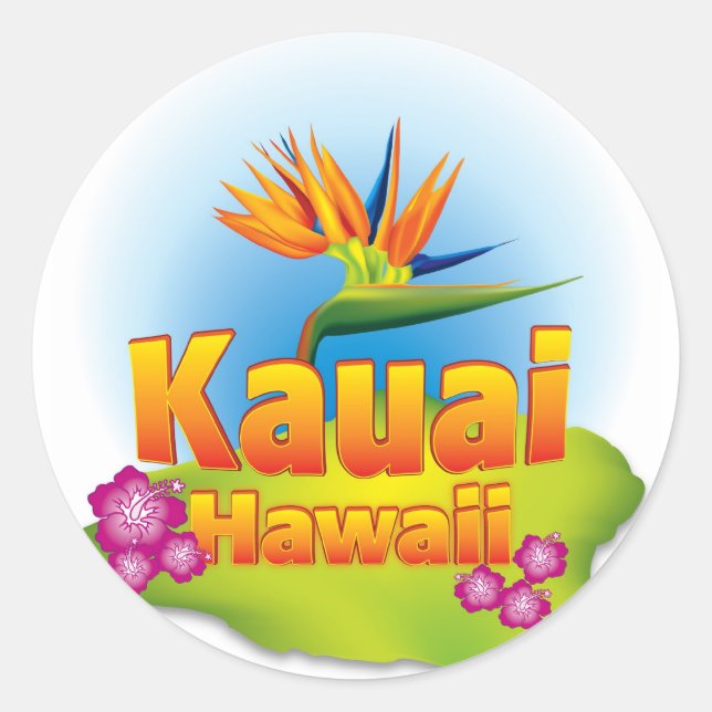 Pegatina Redonda Kauai, origen hawaiano (Anverso)