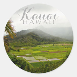 Pegatina Redonda Kauai, paisaje de Hawai