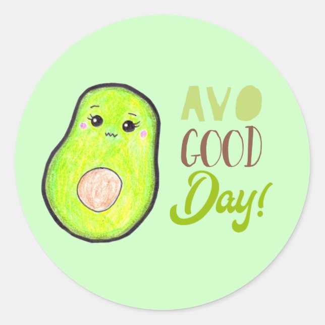 Pegatina Redonda Kawaii aguacado avo buen día fruta linda salud (Anverso)