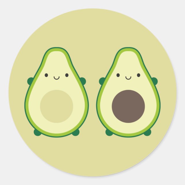 Pegatina Redonda Kawaii Aguacate (Anverso)