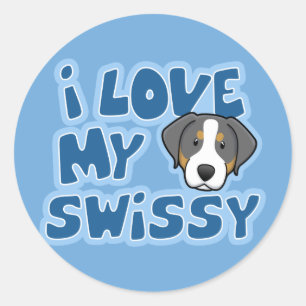 Pegatina Redonda Kawaii Amo Mi Swissy