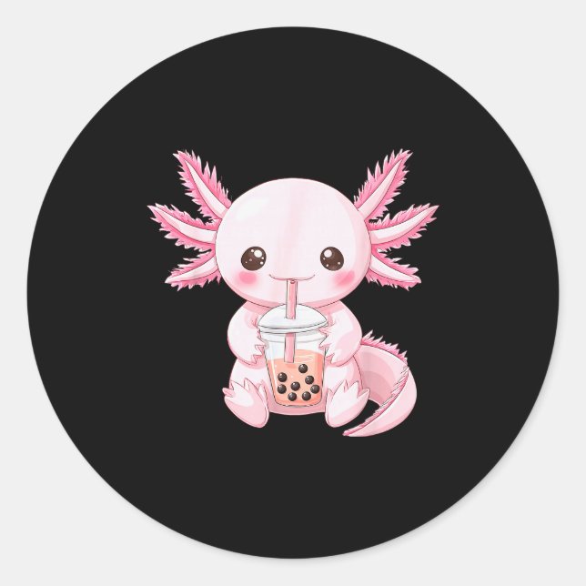 Pegatina Redonda Kawaii Anime Axolotl Boba  (Anverso)