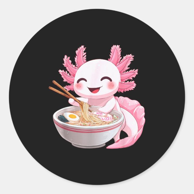 Pegatina Redonda Kawaii Anime Axolotl Ramen  (Anverso)