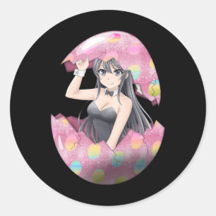 Pegatina Redonda Kawaii Anime Chica Pascua Bunny Egte Cute Waifu Es
