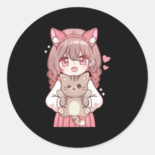 Pegatina Redonda Kawaii Anime Kawaii Cat Lover Otaku