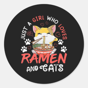 Pegatina Redonda Kawaii Anime Ramen Cat Oficina de Chicas de Comida