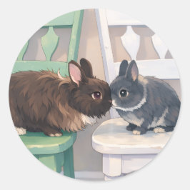 Pegatina Redonda Kawaii Anime Two Bunnies Stickers