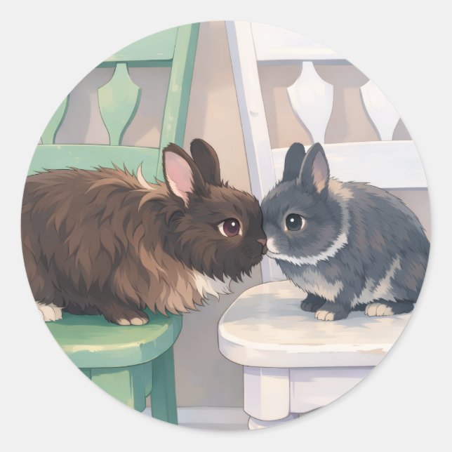 Pegatina Redonda Kawaii Anime Two Bunnies Stickers (Anverso)