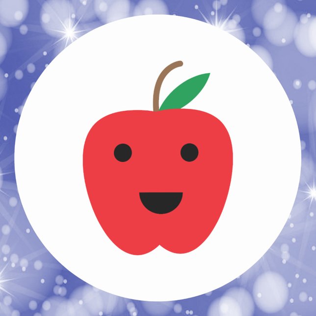 Pegatina Redonda Kawaii Apple Red Cute (A sticker with a cute red kawaii apple)