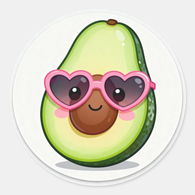 Pegatina Redonda Kawaii Avocado Heart Sunglasses Sticker (Anverso)