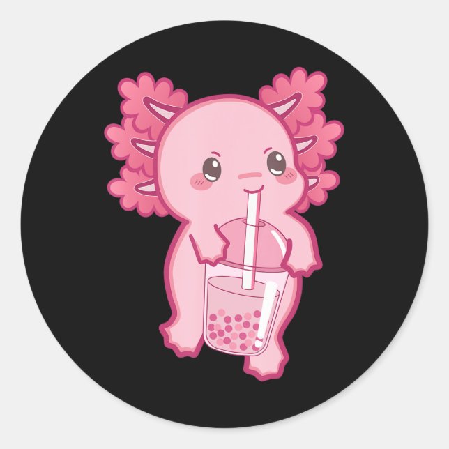 Pegatina Redonda Kawaii Axolotl Boba Bubble Tea Adolescente Chica N (Anverso)