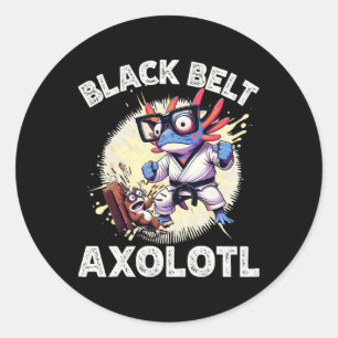 Pegatina Redonda Kawaii Axolotl Cinturón Negro Karate Kickboxing Ar