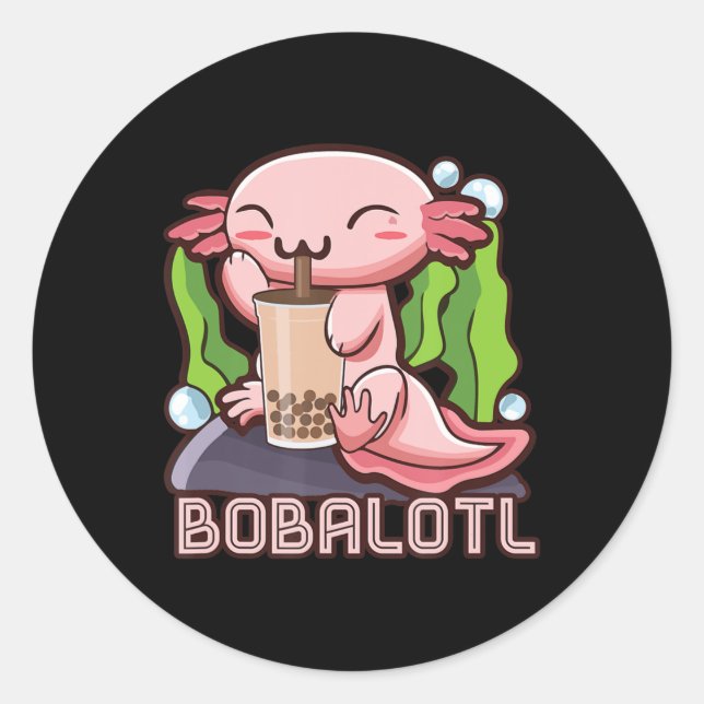 Pegatina Redonda Kawaii Axolotl Cute Boba Tee Bubble Tea Anime Chic (Anverso)