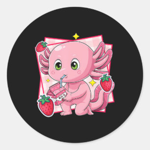Pegatina Redonda Kawaii Axolotl Fresa Leche Anime Japonés Regalo