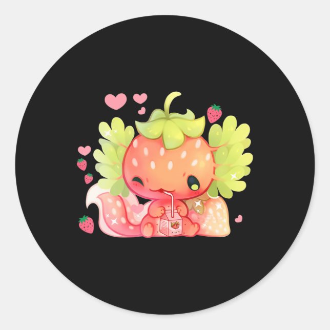 Pegatina Redonda Kawaii Axolotl Leche de fresa sacude anim japonés (Anverso)