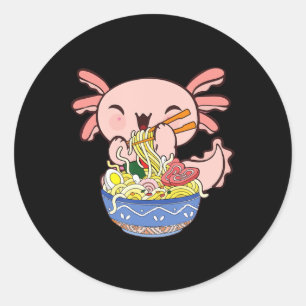 Pegatina Redonda Kawaii Axolotl Ramen Noodles Japoneses Anime Kids