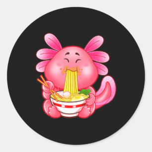 Pegatina Redonda Kawaii Axolotl Ramen Noodles Japoneses Anime Otaku