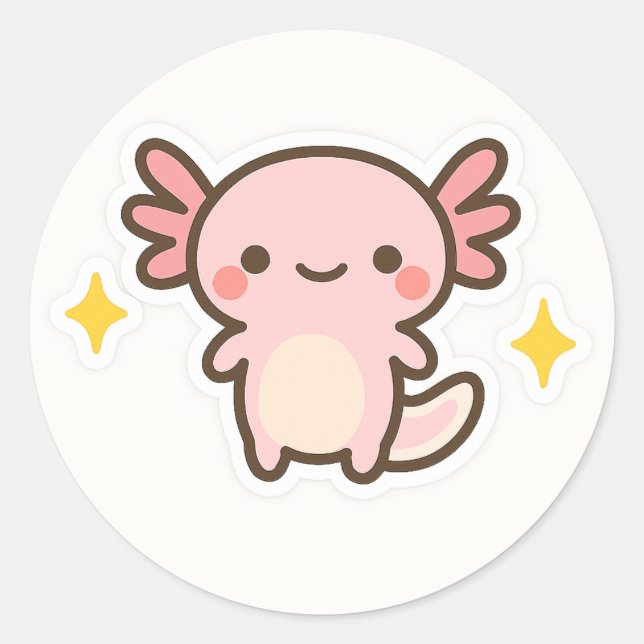 Pegatina Redonda Kawaii Axolotl Sticker (Anverso)