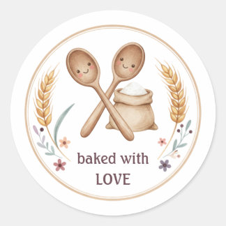 Pegatina Redonda Kawaii Baked With Love Bakery Label | Cute Baking