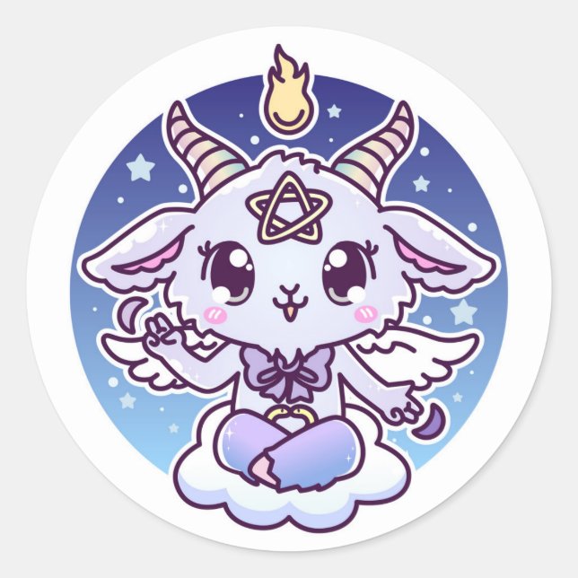 Pegatina Redonda Kawaii Baphomet (Anverso)