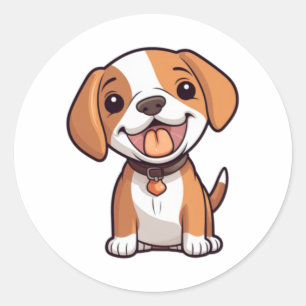 Pegatina Redonda Kawaii Beagle Puppy