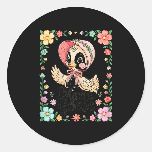 Pegatina Redonda Kawaii Bonnet Farmhouse Style Mama Goose  (Anverso)