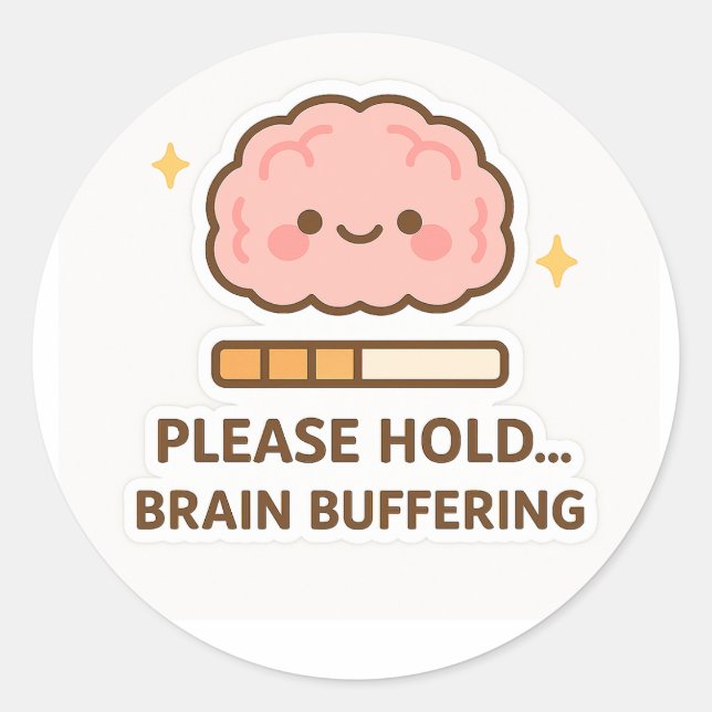 Pegatina Redonda Kawaii Brain Buffering Sticker (Anverso)