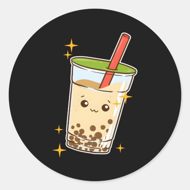 Pegatina Redonda Kawaii Bubble Tea Boba Tea Tapioca (Anverso)