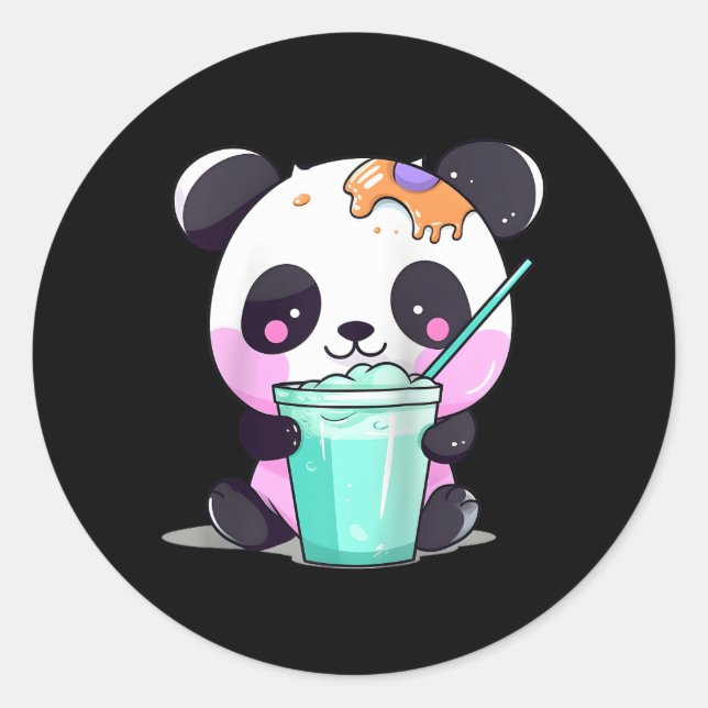 Pegatina Redonda Kawaii Bubble Tea Panda Boba-Tea Béisbol Japonés (Anverso)