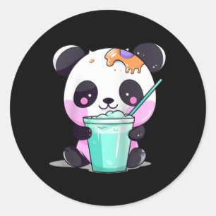Pegatina Redonda Kawaii Bubble Tea Panda Boba-Tea Béisbol Japonés