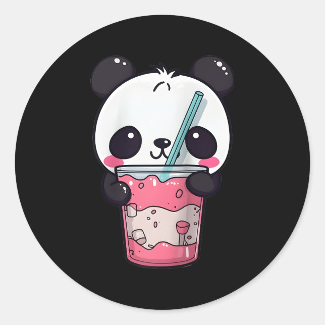 Pegatina Redonda Kawaii Bubble Tea Panda Boba-Tea Béisbol Japonés (Anverso)