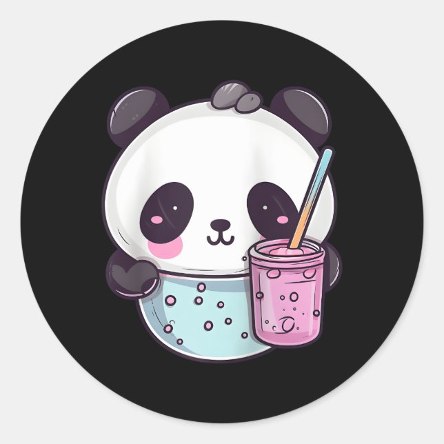 Pegatina Redonda Kawaii Bubble Tea Panda Boba-Tea Béisbol Japonés (Anverso)