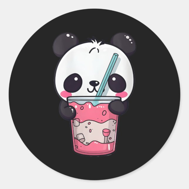 Pegatina Redonda Kawaii Bubble Tea Panda Boba-Tea Japonés (Anverso)