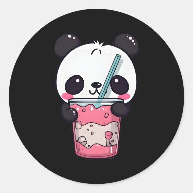 Pegatina Redonda Kawaii Bubble Tea Panda Boba-Tea Japonés (Anverso)