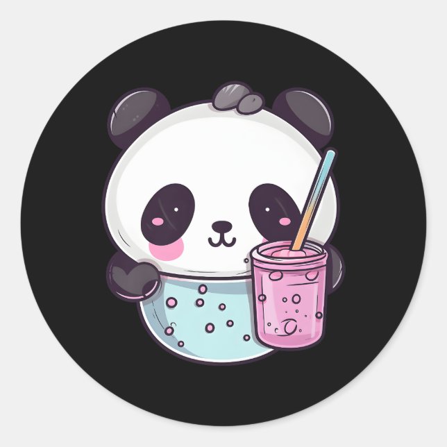 Pegatina Redonda Kawaii Bubble Tea Panda Boba-Tea Japonés (Anverso)