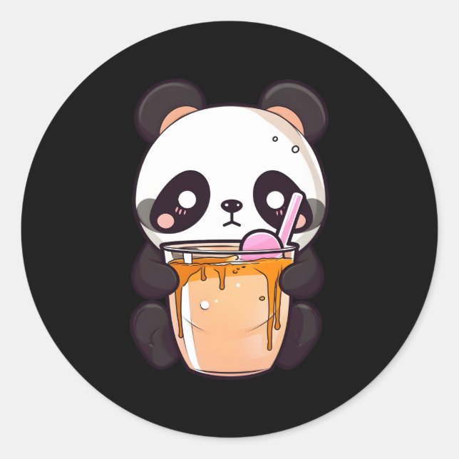 Pegatina Redonda Kawaii Bubble Tea Panda Boba-Tea Japonés (Anverso)