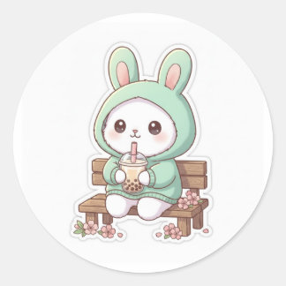 Pegatina Redonda Kawaii Bunny Bubble Tea Sticker