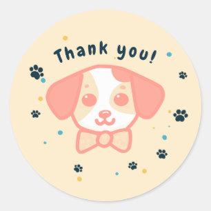 Pegatina Redonda Kawaii cachorro gracias