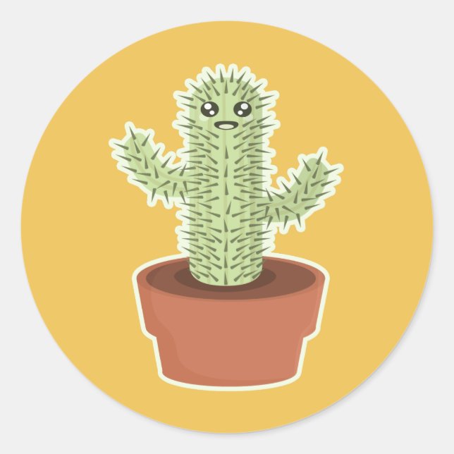 Pegatina Redonda Kawaii Cactus (Anverso)