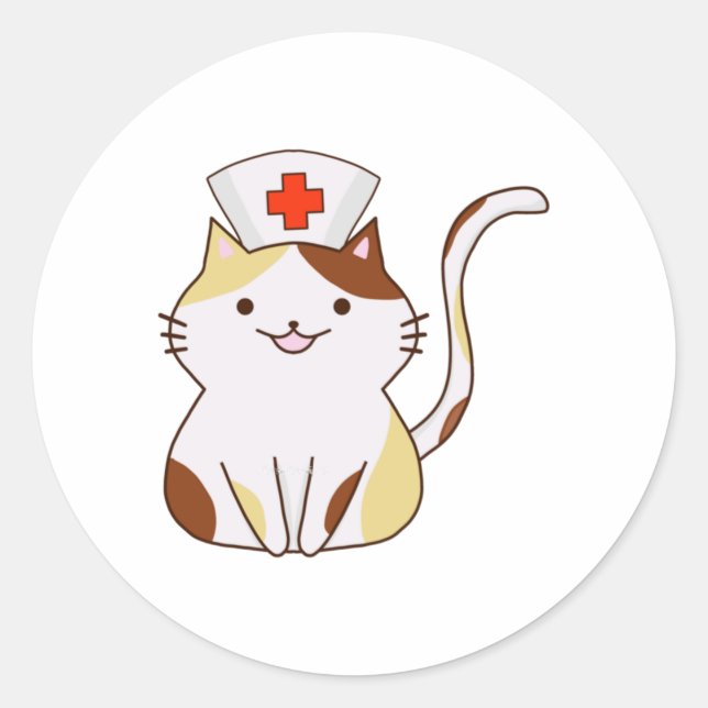 Pegatina Redonda Kawaii Cat Nurse (Anverso)