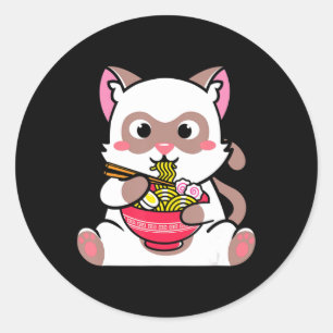Pegatina Redonda Kawaii Cat Ramen Anime Neko Adolescentes