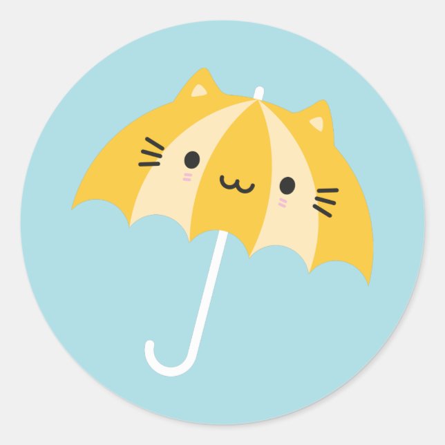 Pegatina Redonda Kawaii Cat Umbrella (Anverso)