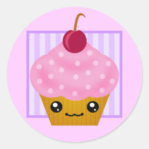 Pegatina Redonda Kawaii Cherry Cupcake