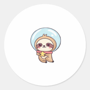 Pegatina Redonda Kawaii Chibi Astronauta Sloth � Cute Space Sloth C